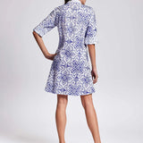 David Maderia Blue & White Print Shirt Style Dress