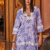 David Dubai Blue & White Print Dress