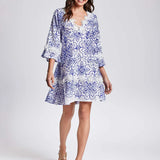 David Dubai Blue & White Print Dress