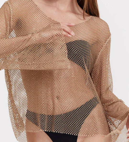 Gottex Flirrt Gold Mesh Top